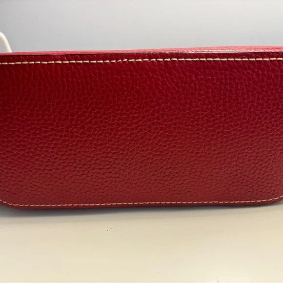 Dooney & Bourke Red Pebbled Leather Dome Crossbody with Brown Strap - Picture 4 of 4